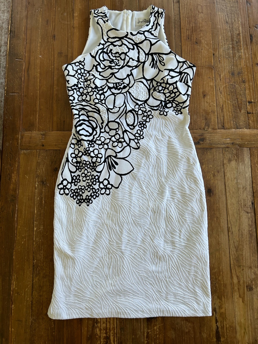 Joseph Ribkoff White Dress with Black Floral Appliqué